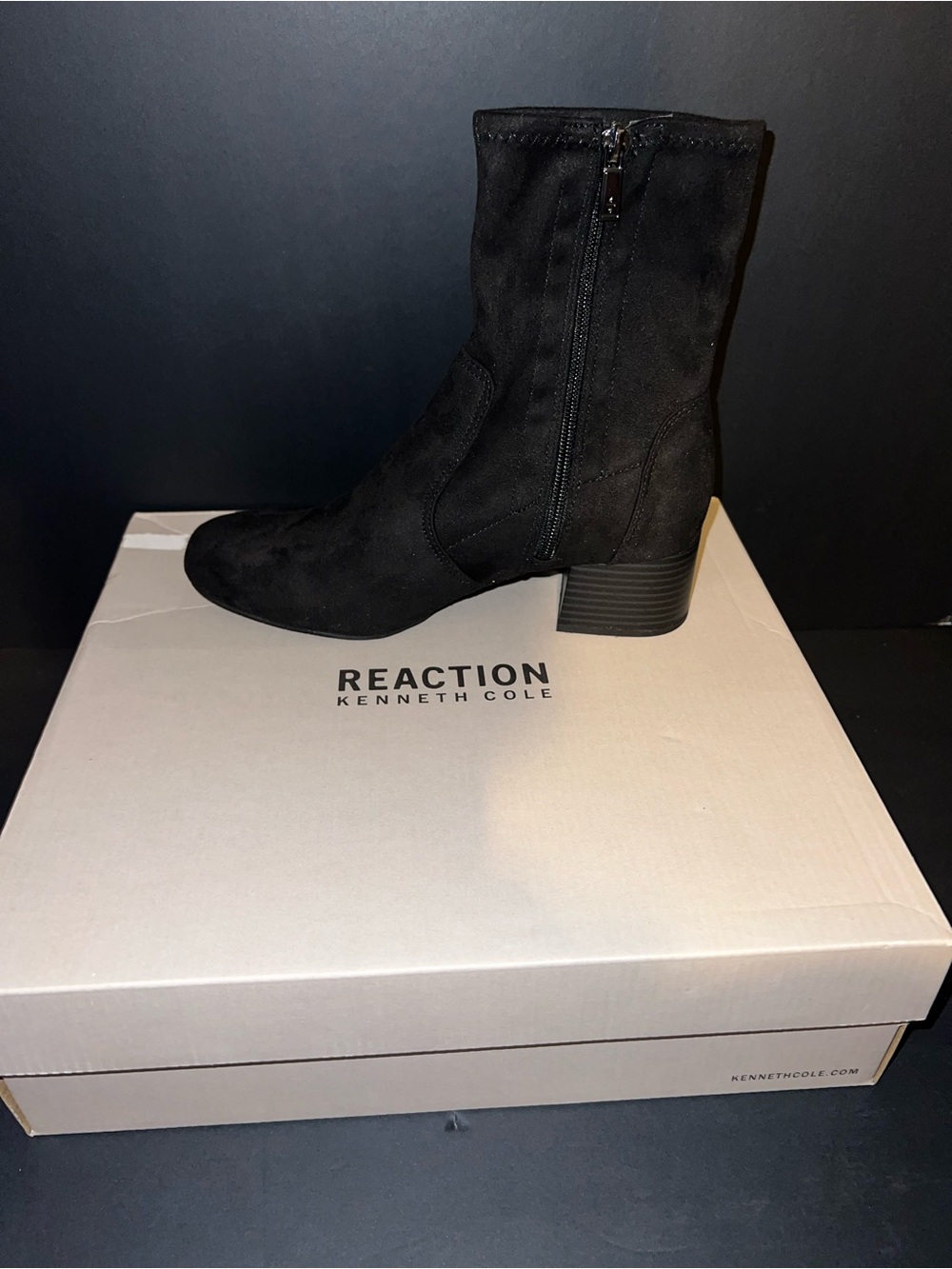 Kenneth Cole Reaction Black Suede Ankle Bootie with Block Heel